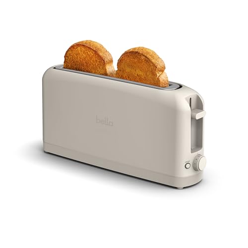 bella 2 Slice Slim Toaster, Fits-anywhere Kitchenware, 6 Setting Shade Control with Reheat & Cancel Buttons, Fits sourdough, 10 Long Slot, Anti Jam & Auto Shutoff, 900 Watt, Oatmilk