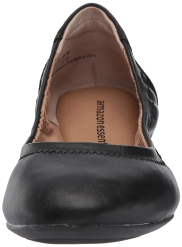 Amazon Essentials Women's Belice Slip On Ballet Flat, Black Faux Leather, 7