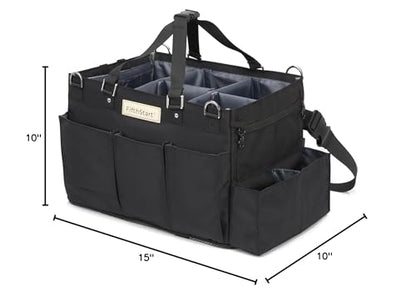 FifthStart Cleaning Supplies Organizer Tote & Caddy - X-Large, Black Nylon - Adjustable Straps for Cleaning Tote - 9 Pockets & Dividers in Organizer Bag - Durable Nylon Construction for Diaper Caddy
