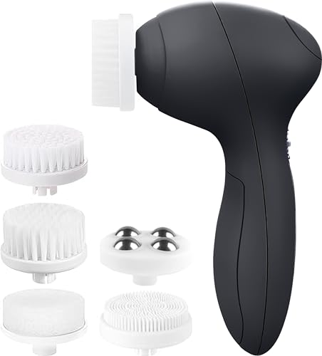 Facial Cleansing Brush Face Scrubber Exfoliating Cleaning Skin Care Cleanser Wash Women Girls Electric Beauty Powered Exfoliator Skincare Spin Tools Scrub Washer Self Care by VISOFO (Onyx)