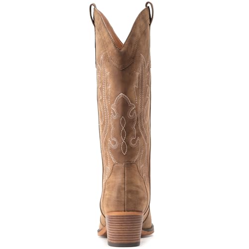 IUV Cowboy Boots For Women Western Cowgirl Boots Mid Calf Snip Toe