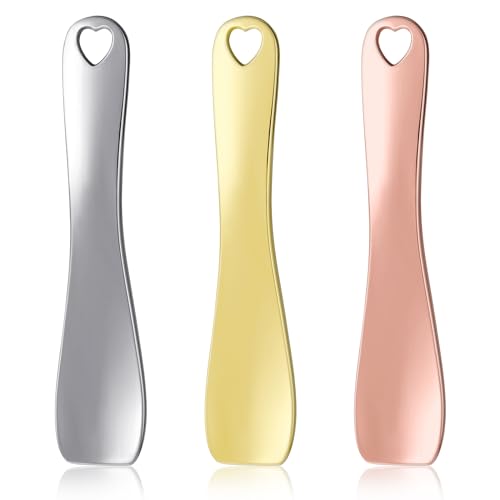 Hariendny 3 Pack Cosmetic Lotion Spatula Metal Makeup Spatula Face Cream Scoop Spatulas Mini Skin Care Spoon Reusable Applicator Tool for Face Mask Cream Lotions