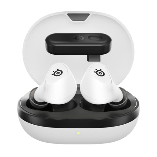SteelSeries Arctis GameBuds for PlayStation/PC/Switch/Mobile — 2.4GHz + Bluetooth 5.3 Earbuds — ANC — Mobile App Sound Presets — Water Resistant IP55 — 40H Battery with Qi Charging Case - White