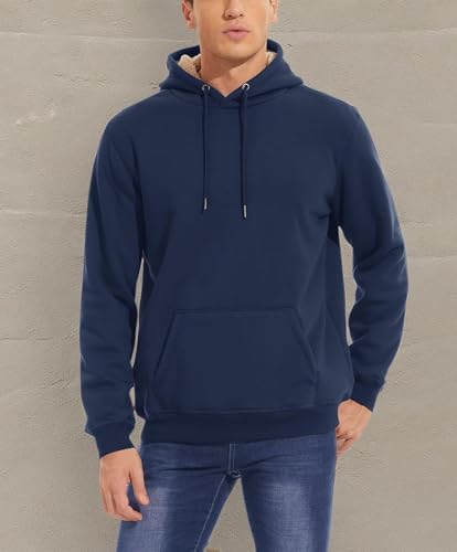 MAGCOMSEN Men's Hoodies Fleece Lined Winter Warm Sherpa Athletic Work Casual Heavy Thick Pullover Hoodie Sweatshirts Navy