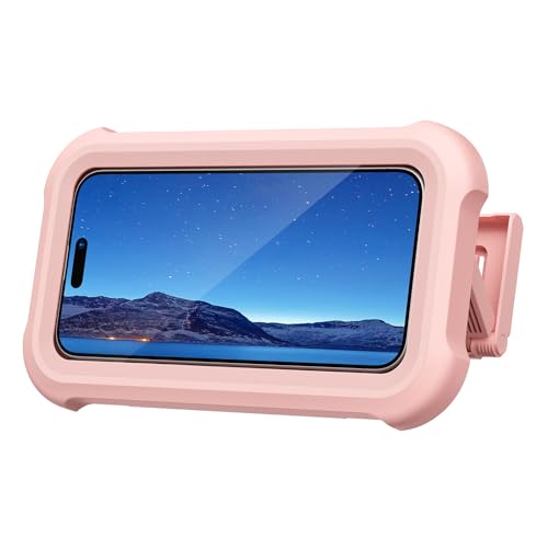 Lamicall Waterproof Shower Phone Holder - Shower Bathroom Bath Cellphone Accessories for Women Girls, Christmas iPhone Accessories Case Wall Mount Stand, Gift Gadget for 4-7" Phones, Pink