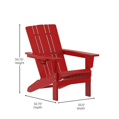 Flash Furniture Halifax Adirondack Chair with Cup Holder, Weather Resistant Poly Resin Adirondack Chair, Red