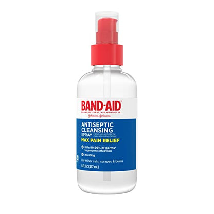 Band-Aid Brand Antiseptic Cleansing Spray, First Aid Antiseptic Spray Relieves Pain & Kill Germs, with Benzalkonium Cl Wound Antiseptic & Pramoxine HCl Topical Analgesic, 2 x 8 fl. oz