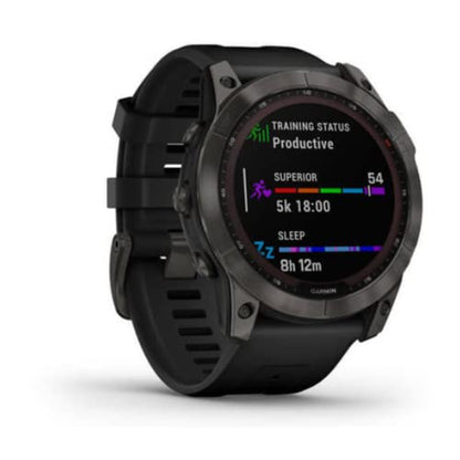 Garmin 010-02541-10 fenix 7X Sapphire,Larger adventure smartwatch, Solar Charging Capabilities, rugged outdoor GPS watch, touchscreen, wellness features, Carbon Gray DLC Titanium with Black Band