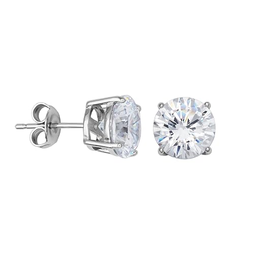 Amazon Essentials Platinum Plated Sterling Silver Round Cut Cubic Zirconia Stud Earrings (6.5mm)