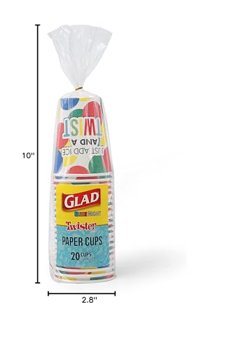 Glad Game Night Twister Disposable Paper Cups - Heavy Duty Drinking Cup for Kids & Adults, Classic Board Games Fun - 12 oz, 20 Count