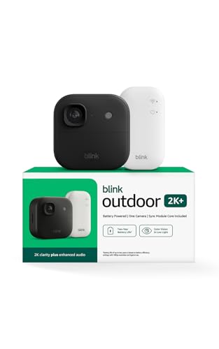 Blink Outdoor 2K+ (newest model) — Wireless smart security camera, 2K video resolution, enhanced audio, two-year battery. Sync Module Core included — 1 camera system (Black)