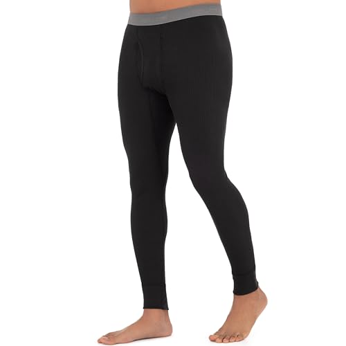 Fruit of The Loom Men's Recycled Waffle Thermal Underwear Bottom, Black, Medium