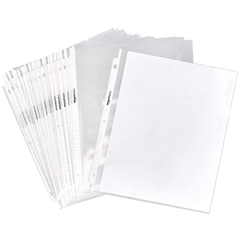 Amazon Basics Sheet Protectors for 3 Ring Binder, Lightweight, Acid-Free, Clear Plastic Sleeves, Letter Size, 8.5 x 11 Inch, 100-Pack