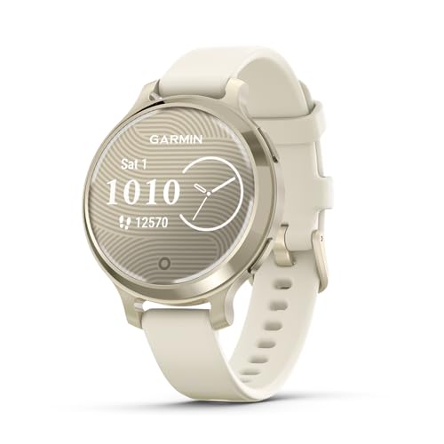 Garmin Lily 2 Active, Small and Stylish Smartwatch, Built-in GPS, Hidden Display, Patterned Lens, Up to 9 Days Battery Life, Lunar Gold with Bone Silicone Band