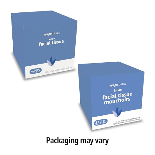 Amazon Basics Facial Tissue with Lotion, 2-Ply, 1350 Count (18 Packs of 75), (Packaging May Vary)