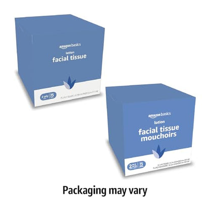 Amazon Basics Facial Tissue with Lotion, 2-Ply, 1350 Count (18 Packs of 75), (Packaging May Vary)