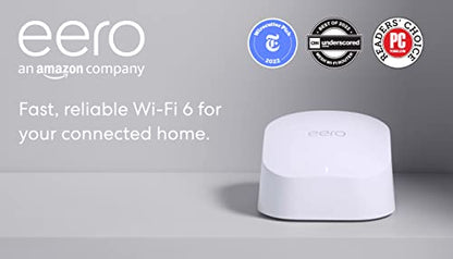 Amazon eero 6 mesh wifi router - Supports internet plans up to 900 Mbps, Coverage up to 1,500 sq. ft., Connect 75+ devices, 1-pack