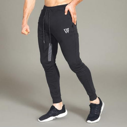 ZENWILL Mens Tapered Workout Running Pants,Gym Jogger Training Sweatpants Slim Fit with Zip Pockets (Large, Black)