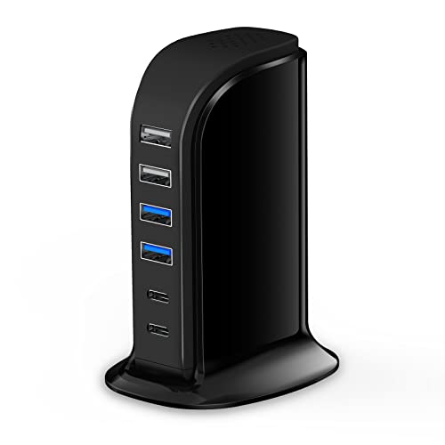 USB C Charger Block Upoy, Chargers for Multiple Devices Dual Type C 45W Total, 6 Ports USB Charging Station for iPhone, Ipad, Iwatch, Desk Accessories & Workspace Organizers