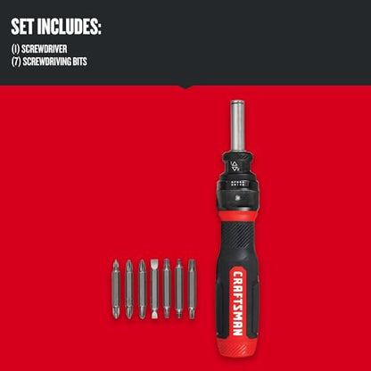 CRAFTSMAN Ratcheting Screwdriver, SpeedDrive, 2” Double Ended Bits Included, Handle Holds Up To 6 Bits (CMHT68129)