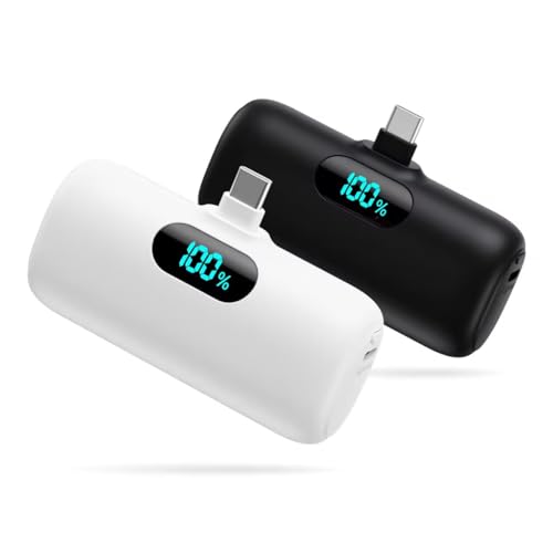 [2-Pack] Mini Portable Charger 5000mAh Power Bank, 3A PD USB C Cell Phone Portable Power, LCD Display Battery Pack