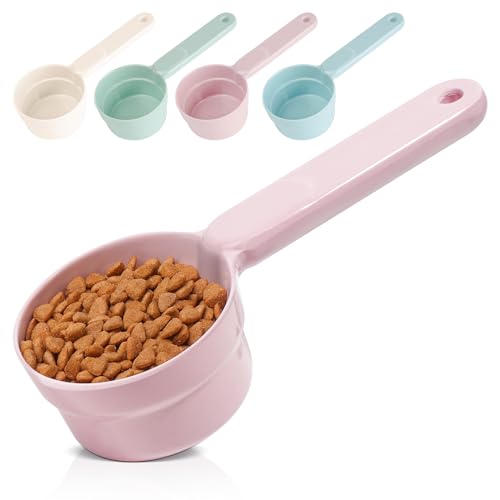 MSBC Melamine Pet Food Scoop, Cat Food Measuring Cups, Comfortable Long Handle Scoop for Dog, Cat, Ferret and Rabbit Food, 1 Cup Size Pet Food Feeding Scoop Dishwasher Safe (Pink)