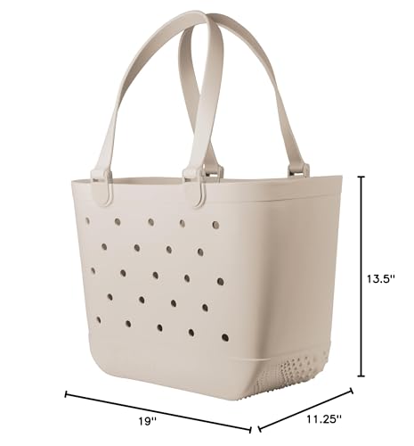 Simple Modern Extra-Large Beach Bag | Waterproof Getaway Rubber Tote with Zipper Pocket for Travel, Pool, Boat, Groceries, Sports | Almond Birch