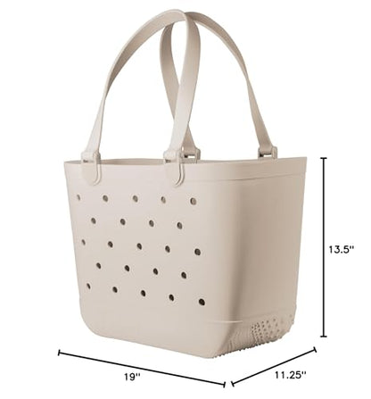 Simple Modern Extra-Large Beach Bag | Waterproof Getaway Rubber Tote with Zipper Pocket for Travel, Pool, Boat, Groceries, Sports | Almond Birch