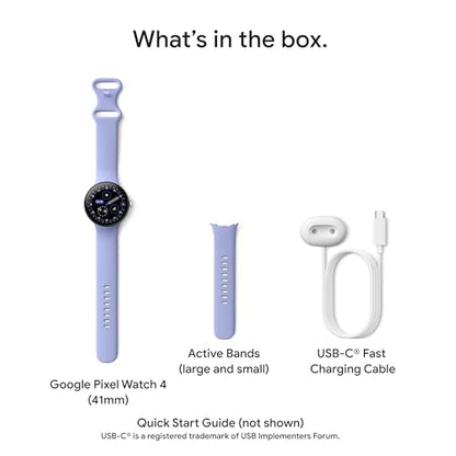 Google Pixel Watch 4 (41mm) - Android Smartwatch - Heart Rate and Sleep Tracking - 30-Hour Battery - Fitness Tracking - Google AI - Matte Black Aluminum Case - Obsidian Active Band - LTE (2025 Model)