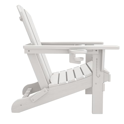 SERWALL Adirondack Chair with Cup Holders - Composite Adirondack Chairs HDPE Outdoor Chairs All Weather Use- White
