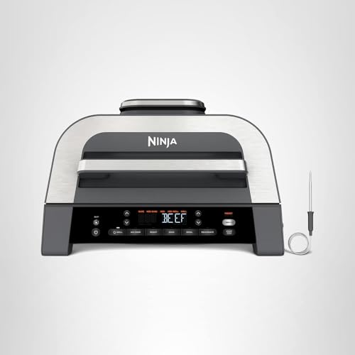 Ninja DG551 Foodi Smart XL 6-in-1 Indoor Grill with Air Fry, Roast, Bake, Broil, & Dehydrate, Foodi Smart Thermometer, 2nd Generation, Black/Silver