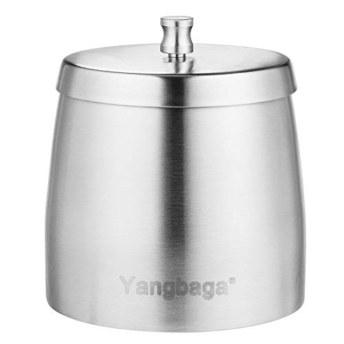 Yangbaga XL Ashtray with Lid for Cigarettes, Windproof/Rainproof Stainless Steel Smokeless Odorless Ash tray for Home Unbreakable Modern Ashtray for Indoor or Outdoor Use, Silver (X-Large)