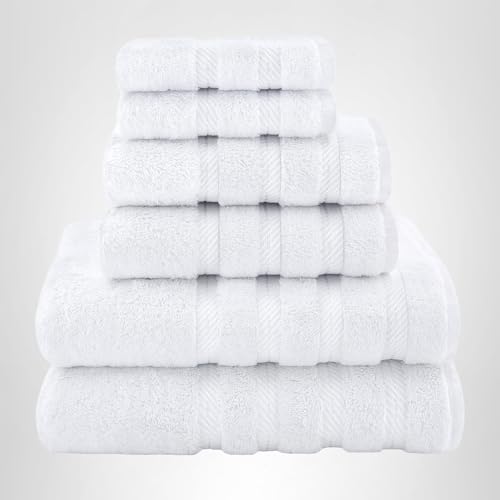 American Soft Linen Luxury 6 Piece Towel Set, 2 Bath Towels 2 Hand Towel 2 Washcloths, 600 GSM 100% Cotton Turkish Towels for Bathroom, White Towel Sets