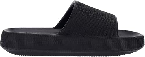 BRONAX Unisex House Slides for Women and Men Size 9 Indoor Pillow Slippers Sandals Sandles for Female Comfy Cushioning Thick Sole 40-41 Black