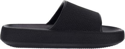 BRONAX Unisex House Slides for Women and Men Size 9 Indoor Pillow Slippers Sandals Sandles for Female Comfy Cushioning Thick Sole 40-41 Black