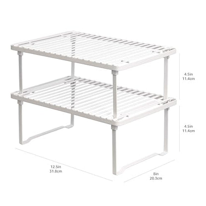 Amazon Basics Stackable Metal Kitchen Storage Shelves for Dishes, 12.5" L x 8" D x 4.5" H, Set of 2, White