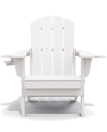SERWALL Adirondack Chair with Cup Holders - Composite Adirondack Chairs HDPE Outdoor Chairs All Weather Use- White