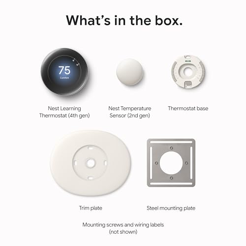 Google Nest Learning Thermostat (4th Gen, 2024) with Nest Temperature Sensor - Energy Saving Smart Thermostat - Works with Alexa, Apple HomeKit and Google Home App - Polished Obsidian