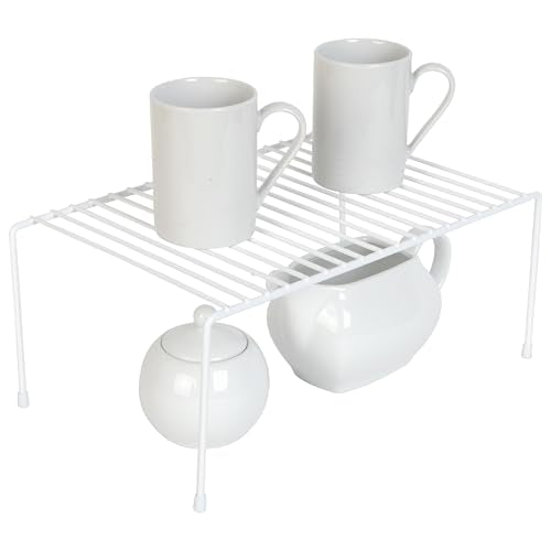 Smart Design Cabinet Storage Shelf Rack - Medium (8.5 x 13.25 Inch) - Steel Metal Wire - Cupboard, Plate, Dish, Counter & Pantry Organizer Organization - Kitchen [White]