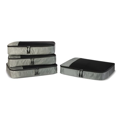 Amazon Essentials 4-Piece Packing Cubes Travel Accessories Set, Luggage Organizer, Suitcase Organizer with Double Zipper, Mesh Top, Space-Saving, Large, Gray (Previously Amazon Basics)