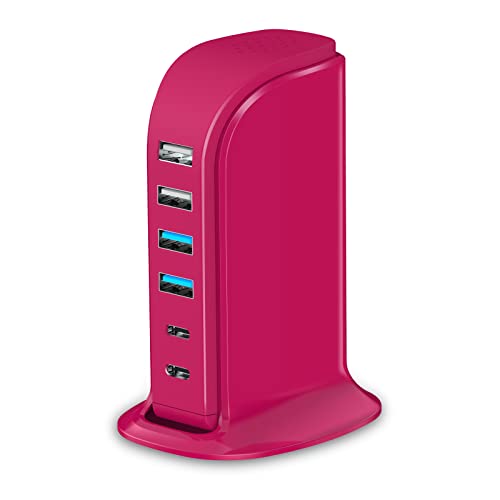 USB Charging Station Multiports Upoy, Charging Hub 6 Ports Dual Type-C, USB Tower Fast Charging for Tablets, Cellphones, Smart Watch, and More Electronic Gadgets, Portable Design, Travel Essentials