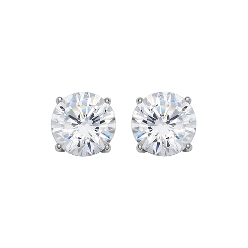 Amazon Essentials Platinum Plated Sterling Silver Round Cut Cubic Zirconia Stud Earrings (6.5mm)