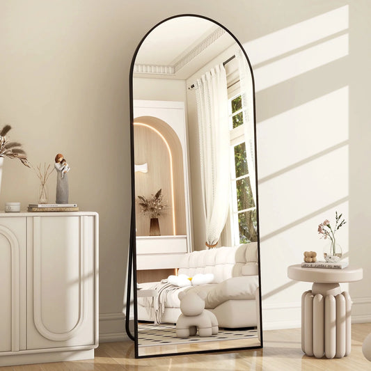 BEAUTYPEAK 64"x 21" Full Length Mirror Arched Standing Floor Mirror Full Body Mirror, Black