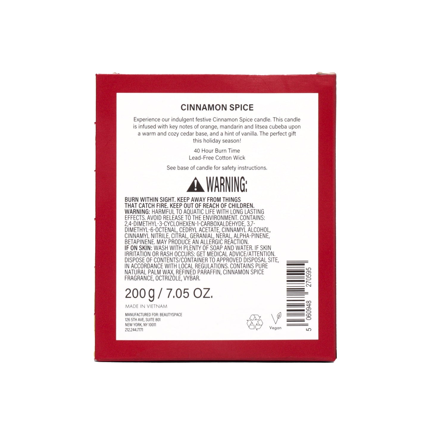 BEAUTYSPACE Cinnamon Spice Holiday Candle Gift, 200g