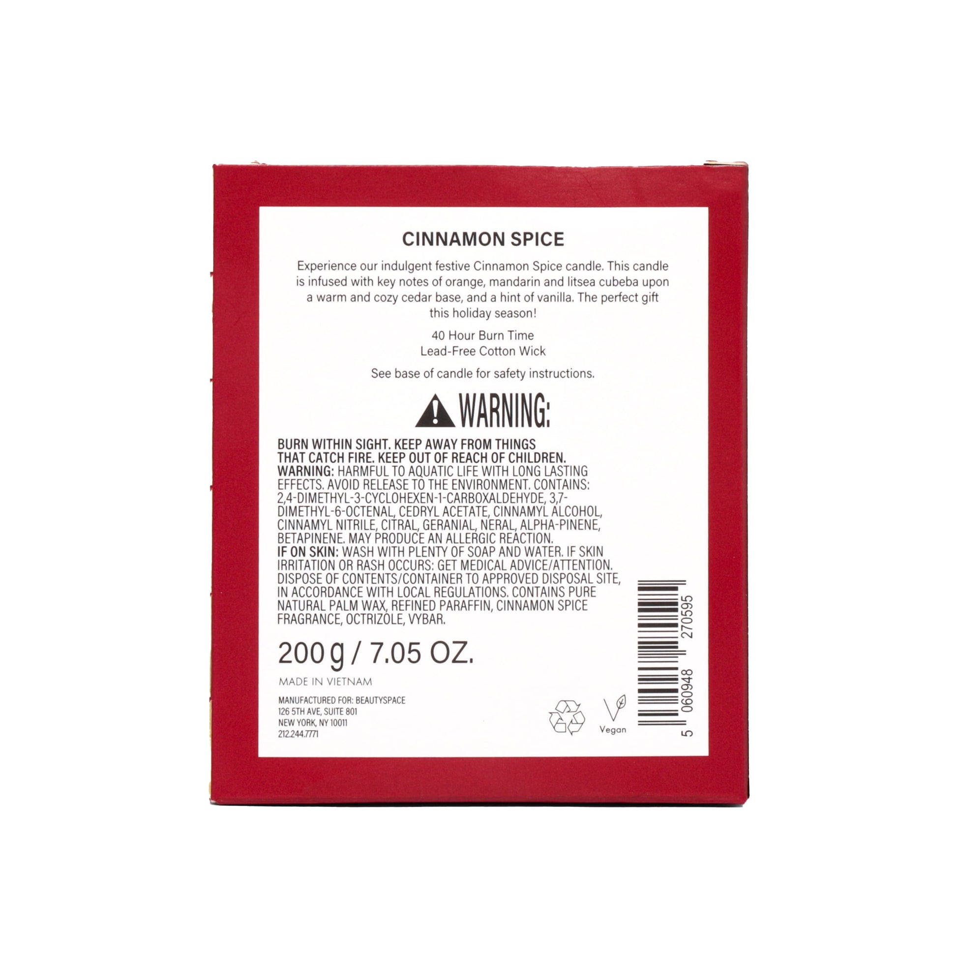 BEAUTYSPACE Cinnamon Spice Holiday Candle Gift, 200g