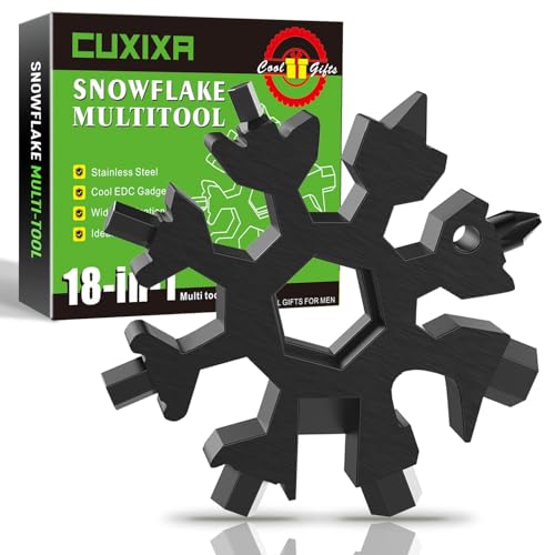 CUXIXA Stocking Stuffers for Men, 18 in 1 Snowflake Multi Tool, Stainless Steel Snowflake Multitool, Cool Gadgets for Outdoor Travel Camping Daily Black