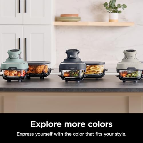 Ninja Crispi 4-in-1 Portable Glass Air Fryer Cooking System, 1500W, 4QT & 6-Cup TempWare Glass Containers with Storage Lids, Microwave, Freezer & Dishwasher Safe, Cyberspace Gray, FN101GY