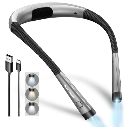 Glocusent Reading Light, Bendable Neck Light, 80-hr Rechargeable Book Light