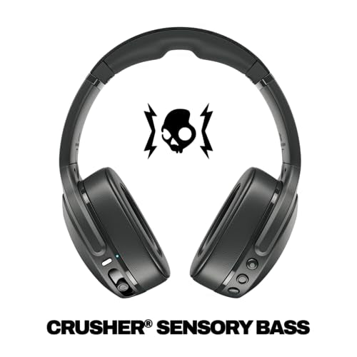 Skullcandy Crusher Evo Wireless Bluetooth Headphones with Multi-Sensory Bass, Noise Isolating Over-Ear Fit, Up to 40 Hours Battery, Microphone for iPhone Android - True Black