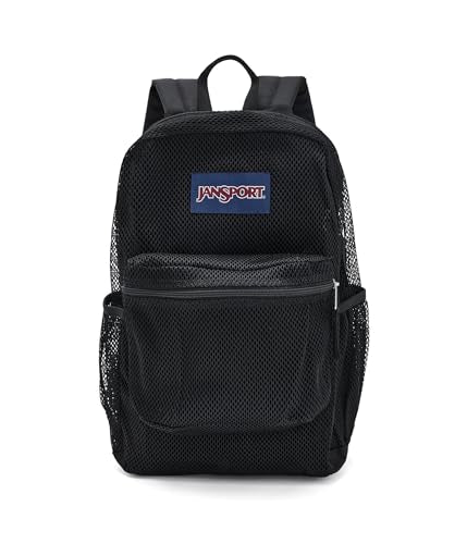 JanSport Eco Mesh Backpack, Red Tape, 17” x 12.5” x 6” - Large Semi-Transparent Bag for Adults with Laptop Sleeve, Padded Back Panel, Black